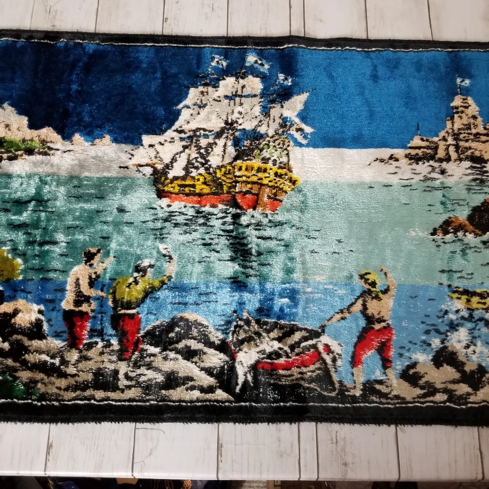 Vintage 70s Velvet Wall Hanging Carpet Rug Tapestry